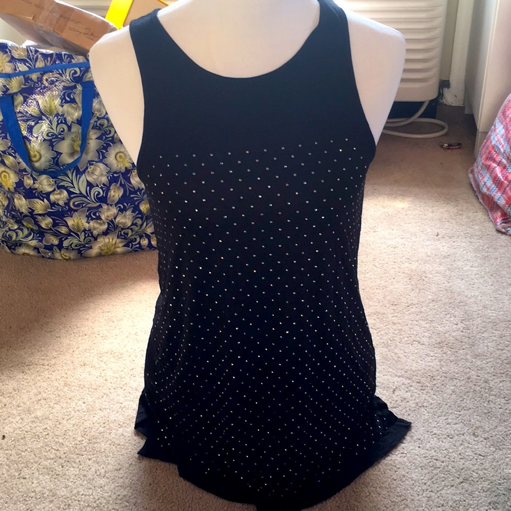 Pretty Black Sleeveless Tunic Top With Tiny Sliver Studs